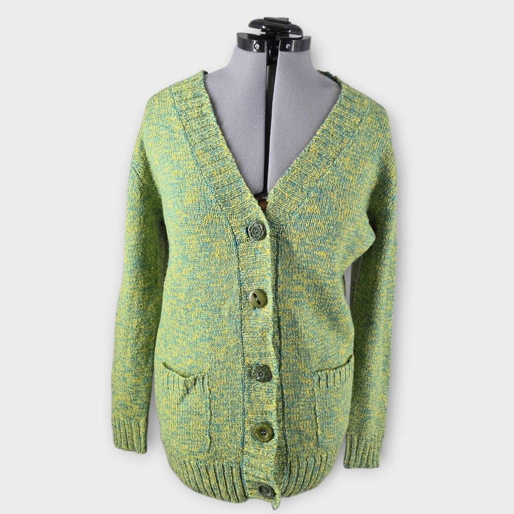 Matilda Jane Cardigan Knit Sweater Women's M Yellow Green Button Up W Pockets